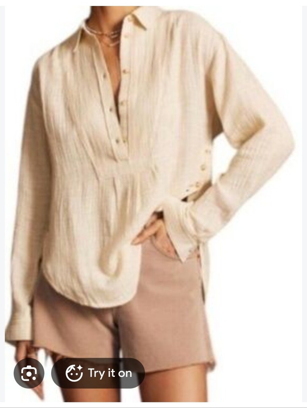 Anthropologie Cotton Gauze Side Button Tunic